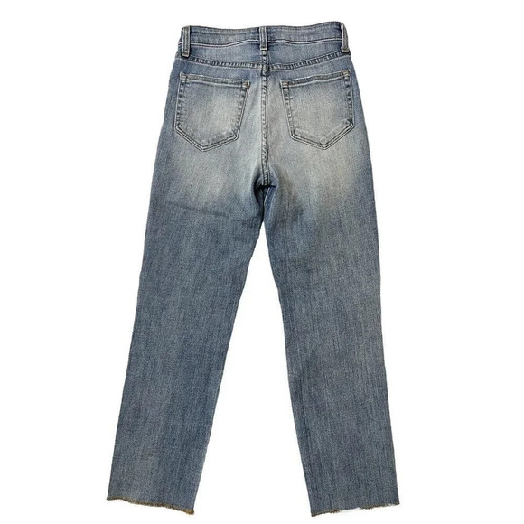 L’Agence Jeans Audrina Size 25 Blue Destructed Knee Crop Straight Leg Denim - Picture 8 of 11
